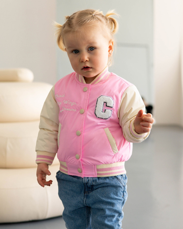 Дитячий бомбер для дівчинки з плащівки, унісекс. Рожевий